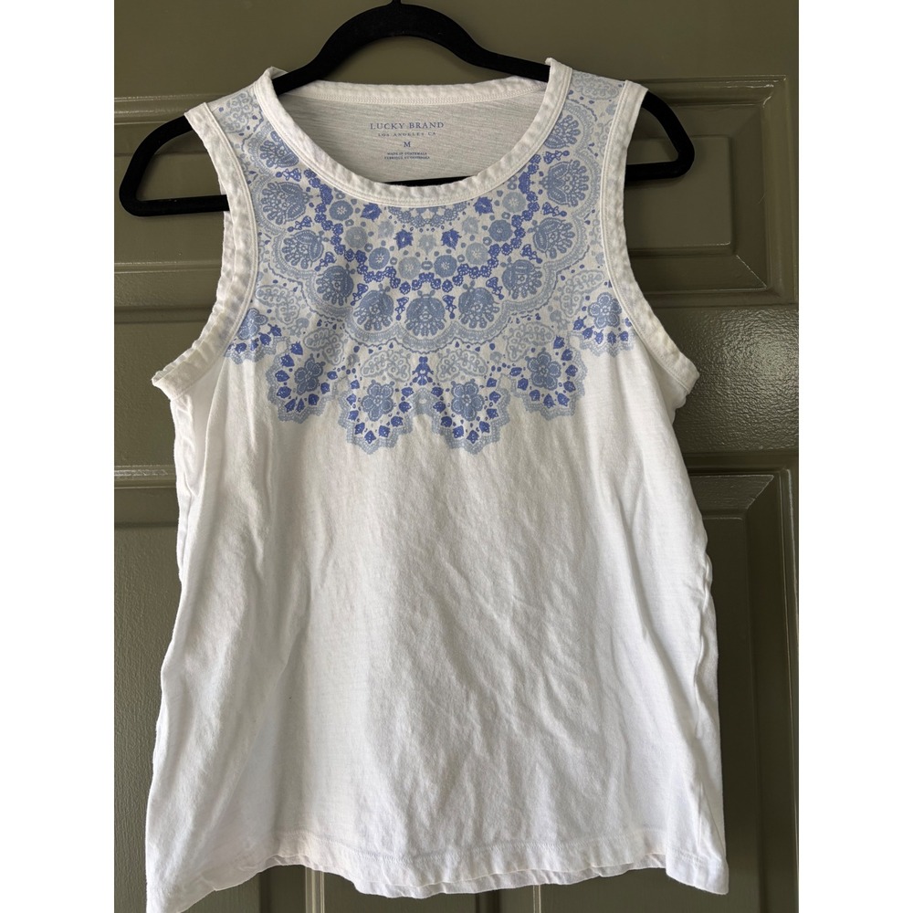 Lucky Brand | Mandala Graphic Tank Top | Size M || White/Blue|